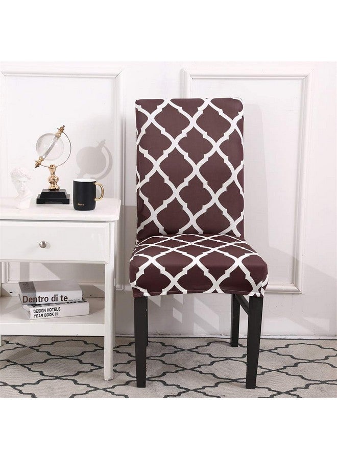 House of Quirk Polyester Elastic Chair Cover Stretch Removable Washable Short Dining Chair Cover Protector Seat Slipcover - Brown Diamond(Pack of 4) - Image 2