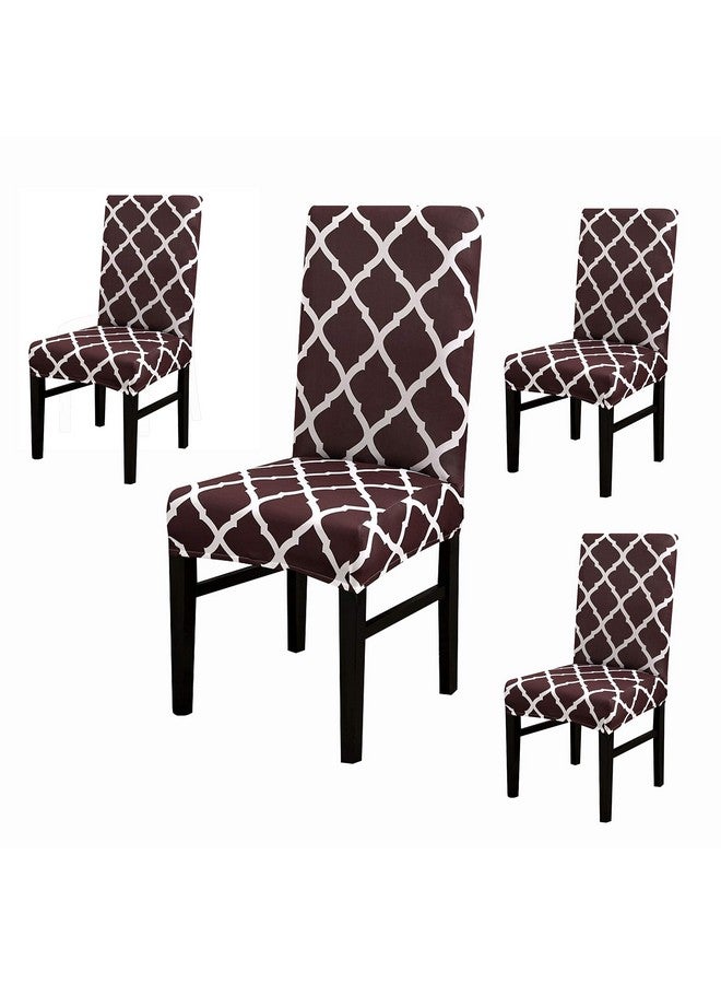 House of Quirk Polyester Elastic Chair Cover Stretch Removable Washable Short Dining Chair Cover Protector Seat Slipcover - Brown Diamond(Pack of 4) - Image 1