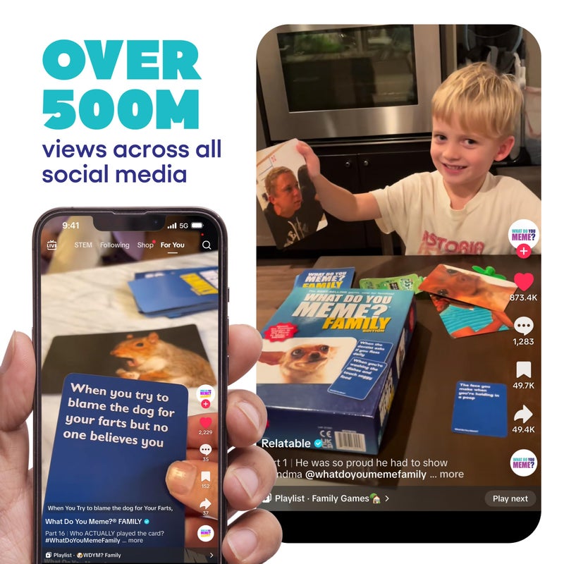 WHAT DO YOU MEME? Family Edition by Relatable, Now with Refreshed Content - Kids Games 8+, Family Games for Kids and Adults, The TikTok Viral Sensation, Includes 300 Caption Cards, 108 Photo Cards - Image 4