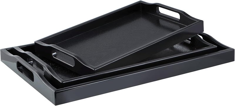 MDLUU Cleaner resistant Set of 3 Plastic Serving Tray, Ottoman Tray with Cutout Handles, Rectangle Butler Tray for Breakfast in Bed, Coffee Table, Kitchen Countertop (Black) Repeated assemble detach compatible - Image 1