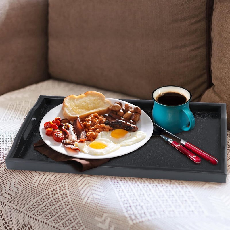 MDLUU Cleaner resistant Set of 3 Plastic Serving Tray, Ottoman Tray with Cutout Handles, Rectangle Butler Tray for Breakfast in Bed, Coffee Table, Kitchen Countertop (Black) Repeated assemble detach compatible - Image 5