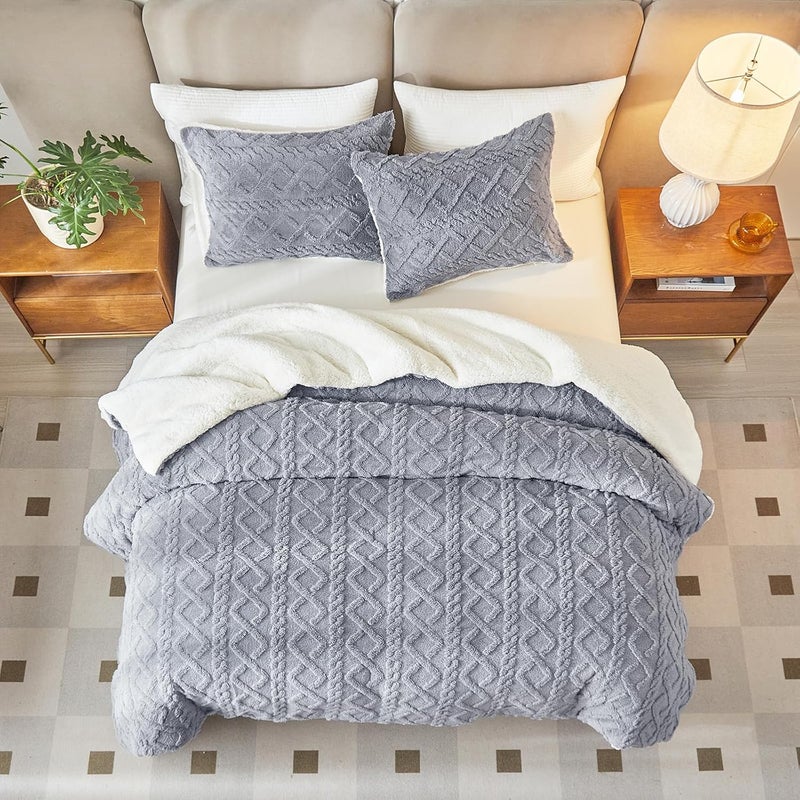 Joyreap 3-Piece Fluffy Faux Fur Sherpa Comforter Set Light Gray, Twin Size Luxury Tufted Bedding Comforter Set, All Season Soft n Cozy Plush Comforter Bed Set- 68x86 inches - Image 4