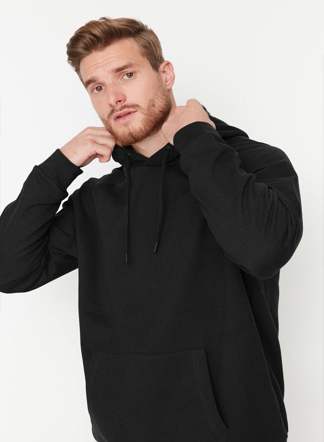 trendyol Black Basic Oversize/Wide Cut Hooded Sweatshirt with Fleece Inside - Image 1