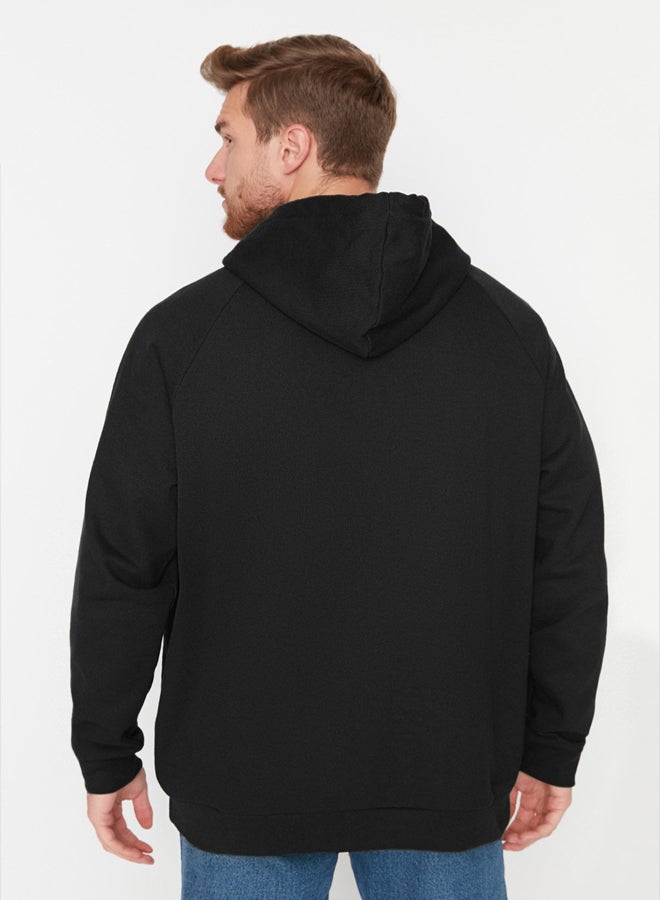trendyol Black Basic Oversize/Wide Cut Hooded Sweatshirt with Fleece Inside - Image 3