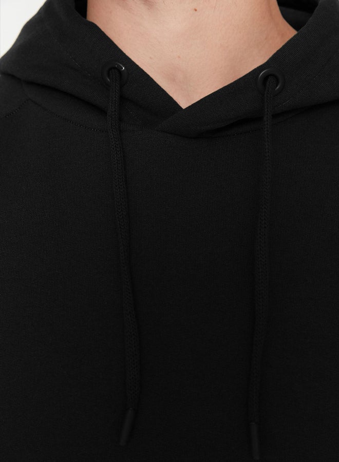 trendyol Black Basic Oversize/Wide Cut Hooded Sweatshirt with Fleece Inside - Image 4