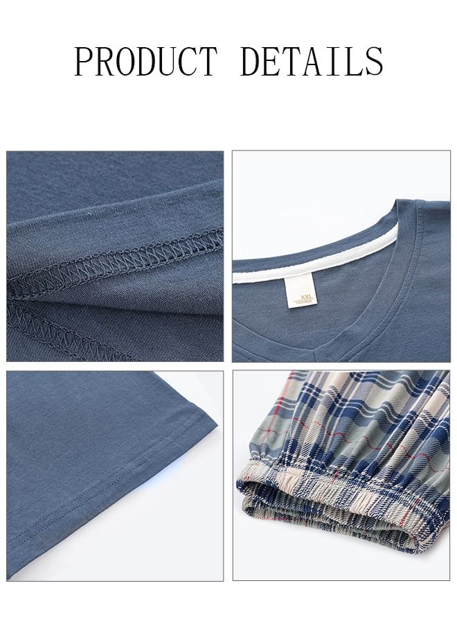 DUNISO Men's Comfortable Pajamas Set Men Classic Short Sleeve Sleepwear 2-Piece Pajama Set Men's Modal Short-Sleeved T-Shirt Short Pants For Loose Casual Home Wear Pure Color - Image 2