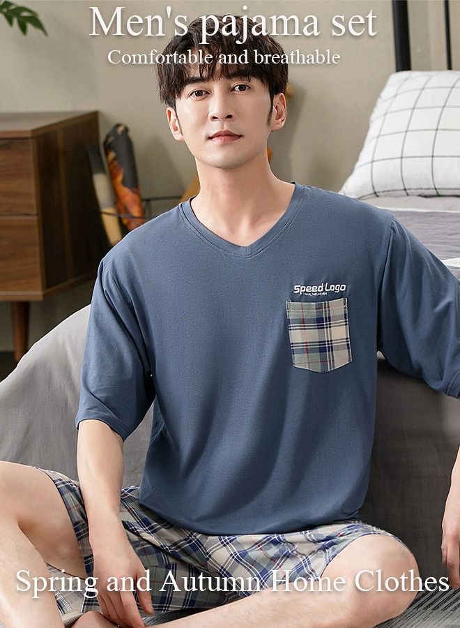 DUNISO Men's Comfortable Pajamas Set Men Classic Short Sleeve Sleepwear 2-Piece Pajama Set Men's Modal Short-Sleeved T-Shirt Short Pants For Loose Casual Home Wear Pure Color - Image 1