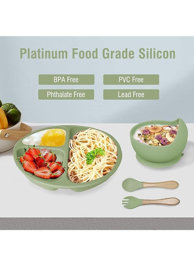 U-HOOME - Silicone Baby Feeding Set Baby Led Weaning Supplies Suction Bowl Divided Plate Toddler Self Feeding - Image 1