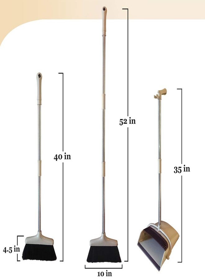 Ulodimi Broom and Dustpan Set Lightweight Upright Lobby Broom and Dust Pan Combo with Long Handle Outdoor Indoor for Home Kitchen Room Office (Brown) - Image 2
