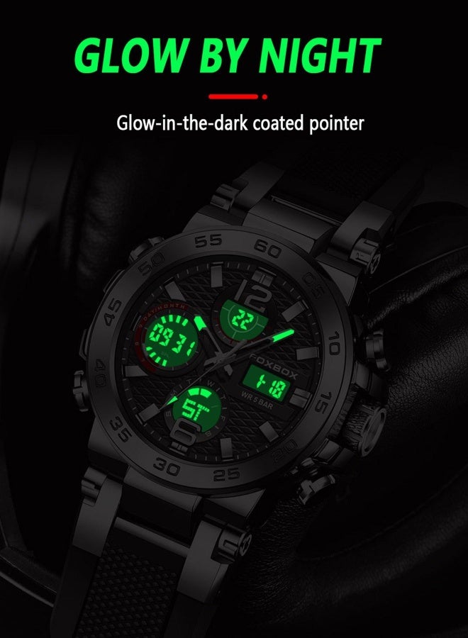 FOXBOX Men's Luxury Analog-Digital Wristwatches Waterproof Sport Quartz Watches for Men Silver with Exquisite Box - Image 3