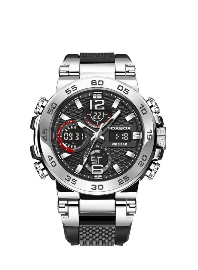 FOXBOX Men's Luxury Analog-Digital Wristwatches Waterproof Sport Quartz Watches for Men Silver with Exquisite Box - Image 1
