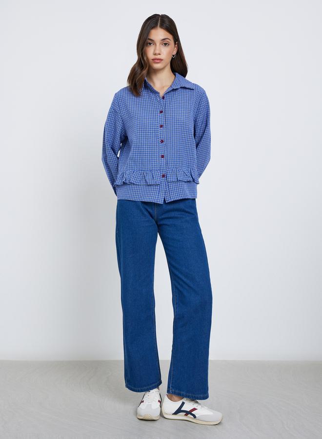 تايك تو بلوزة بطبعة مربعات وأكمام طويلة - Image 2