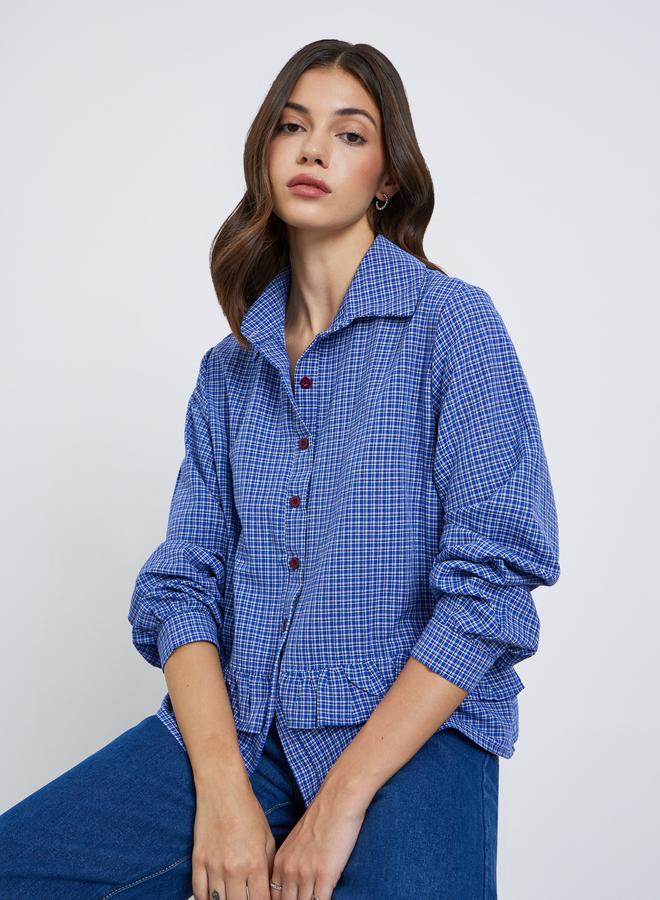 تايك تو بلوزة بطبعة مربعات وأكمام طويلة - Image 1