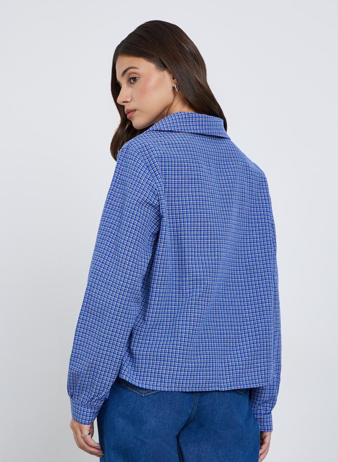 تايك تو بلوزة بطبعة مربعات وأكمام طويلة - Image 5