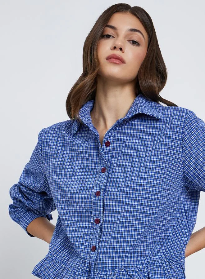 تايك تو بلوزة بطبعة مربعات وأكمام طويلة