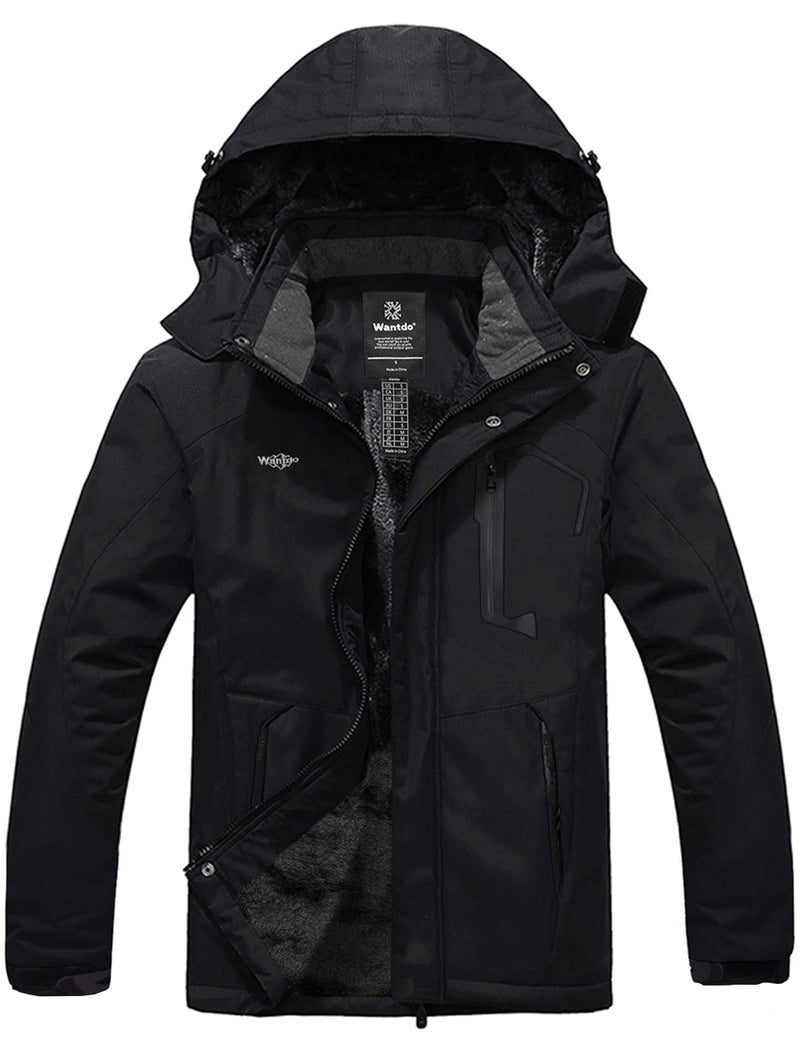 Wantdo Men's Waterproof Mountain Jacket Fleece Windproof Ski Jacket US M Black M