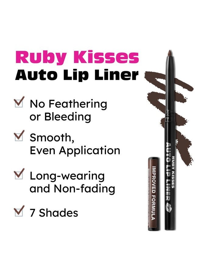 Ruby Kisses Auto Lip Liner Pencil (Dark Brown 3 Pack), Long Lasting & Non-Fading, Smooth Application, Non-Feathering with Rich Pigmented Color, No Sharpener Needed, Ideal for Full Lips Look - Image 5