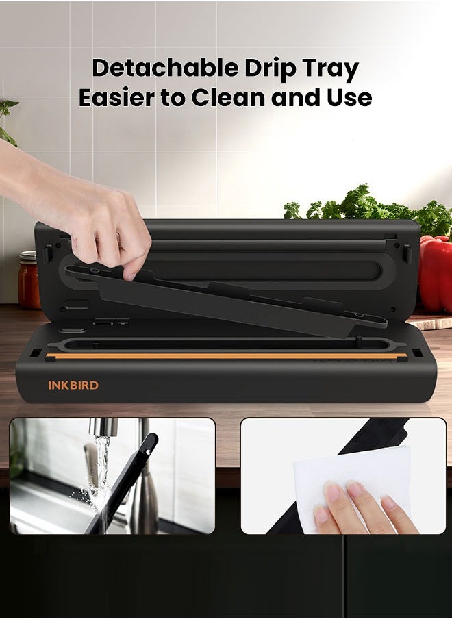 INKBIRD - INKBIRD Vacuum Sealer Machine IVS-011 with Starter Kit, One-touch Operation, Built-in Cutter, Detachable Drip Tray, 10 Times Food Freshness Preservation - Image 1
