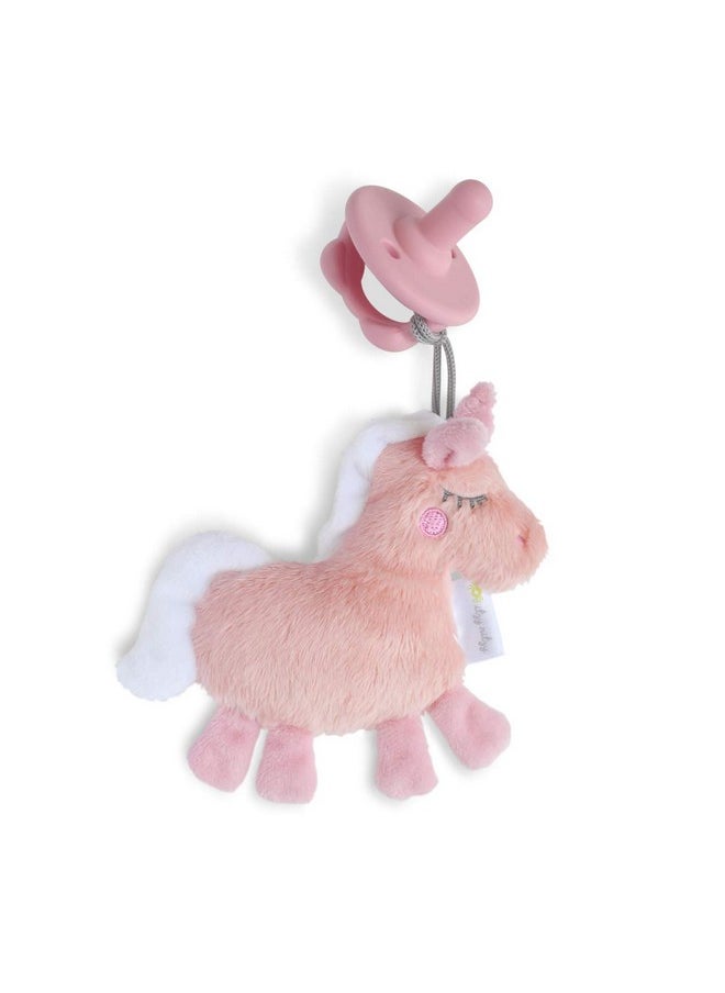Itzy Ritzy Pacifier & Lovey Set - Includes Silicone Pacifier With Stuffed Animal Lovey - Detachable Plush Unicorn Pacifier Holder & Coordinating Pink Silicone Pacifier, Ideal For Ages 0 Months & Up  - Image 1