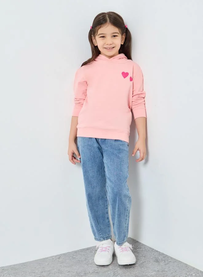 Styli Styli Girls Pink Heart Print Hoodie