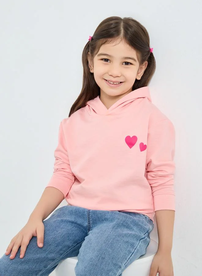 Styli Styli Girls Pink Heart Print Hoodie