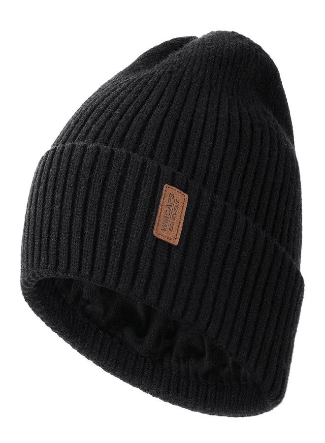 Wmcaps Warm Beanie for Men Women, Fleece Lined Beanie Warm Winter Caps Unisex Fashion Knit Cuffed Cap (Black) - Image 1