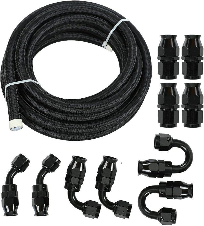 FSBCGT 6AN 20FT Fuel Line Hose Kit with 10PCS Swivel Fuel Hose Fitting Adapter - Black - Image 1