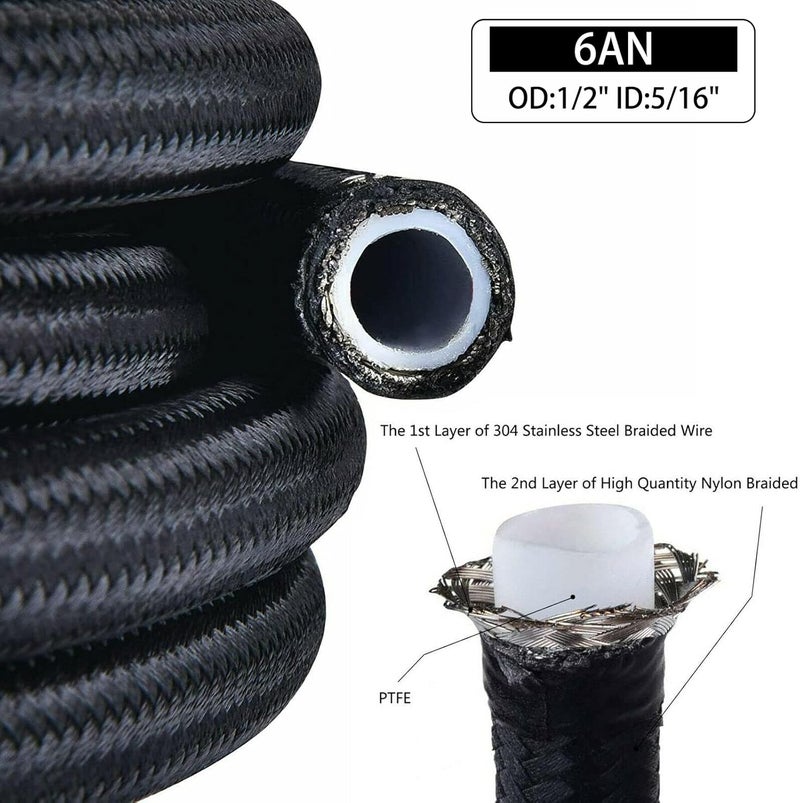 FSBCGT 6AN 20FT Fuel Line Hose Kit with 10PCS Swivel Fuel Hose Fitting Adapter - Black - Image 3
