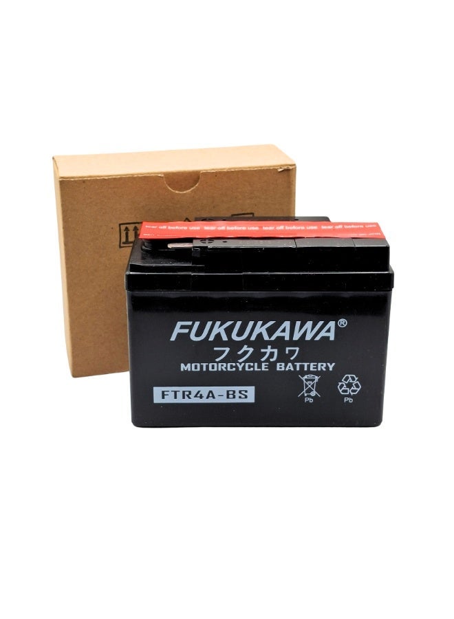 Fukukawa بطارية دراجة نارية فوكوكاوا FTR4A-BS بقدرة 12 فولت 4 أمبير ساعة حمض الرصاص التقليدية مع 6 عبوات إلكترولايت قوية ومتينة لتشغيل موثوق للدراجات النارية والسكوتر والدراجات الرباعية - Image 1