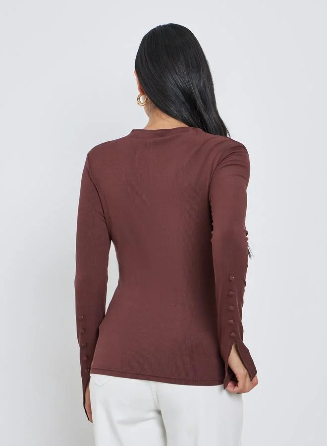 Styli Styli Textured Regular Fit Sleeve Slit Detail Top