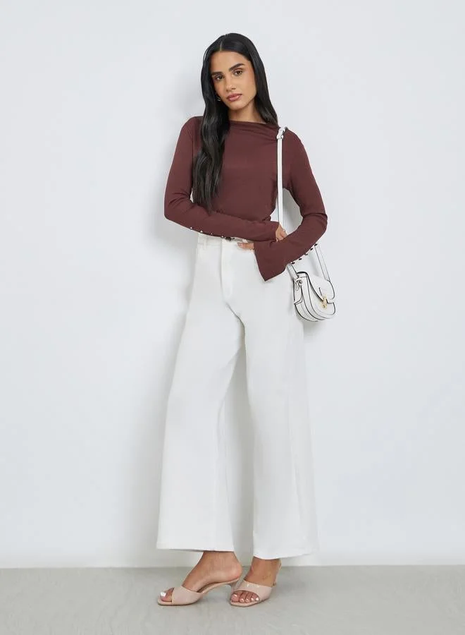 Styli Styli Textured Regular Fit Sleeve Slit Detail Top