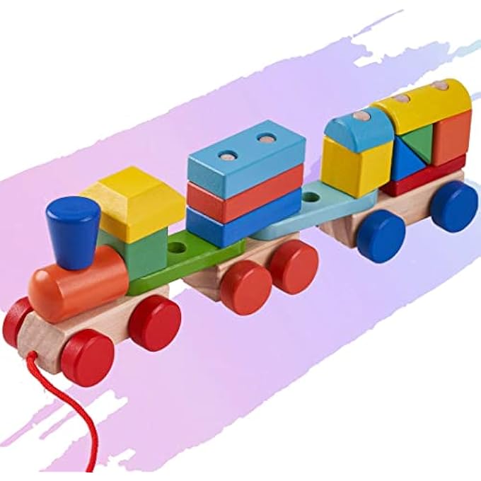 Push Pull Train Set Generic WOODEN PUSH N PULL TRAIN SET FOR KIDS WITH SHAPE & COLOUR ...