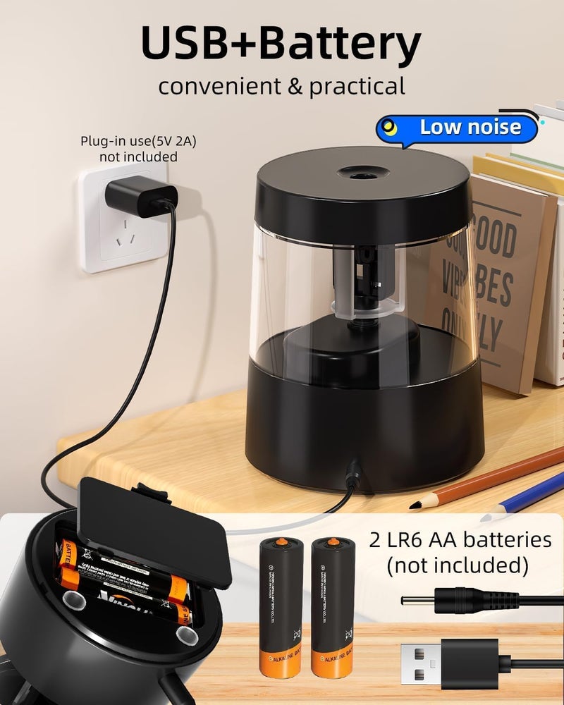 Zmol Electric Pencil Sharpener for Kids - 3 Modes, Battery Powered & USB, Tungsten Steel, Fast Sharpening for Colored Pencil No.2, Classroom Office Home, 6-8mm, Black - Image 4