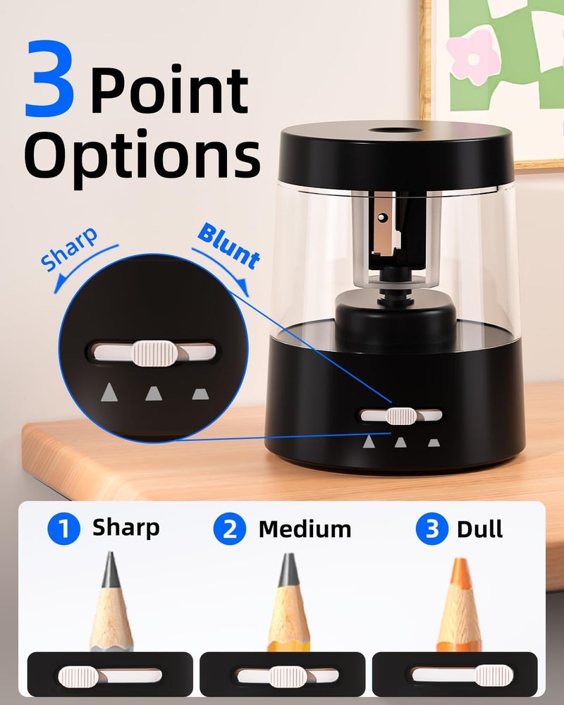 Zmol Electric Pencil Sharpener for Kids - 3 Modes, Battery Powered & USB, Tungsten Steel, Fast Sharpening for Colored Pencil No.2, Classroom Office Home, 6-8mm, Black - Image 2