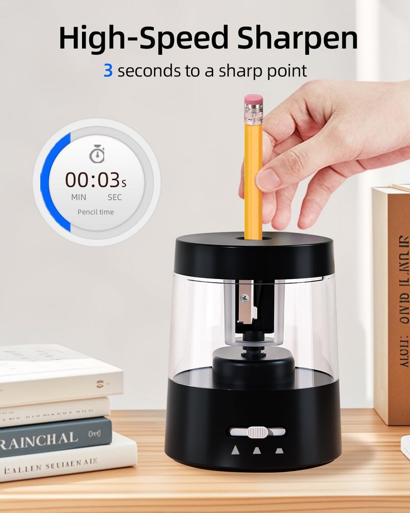 Zmol Electric Pencil Sharpener for Kids - 3 Modes, Battery Powered & USB, Tungsten Steel, Fast Sharpening for Colored Pencil No.2, Classroom Office Home, 6-8mm, Black - Image 5