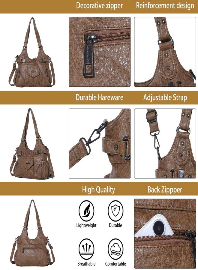 Angel Kiss Purses for Women Large Shoulder Bag Soft Hobo Bags for Women Brown - Image 4
