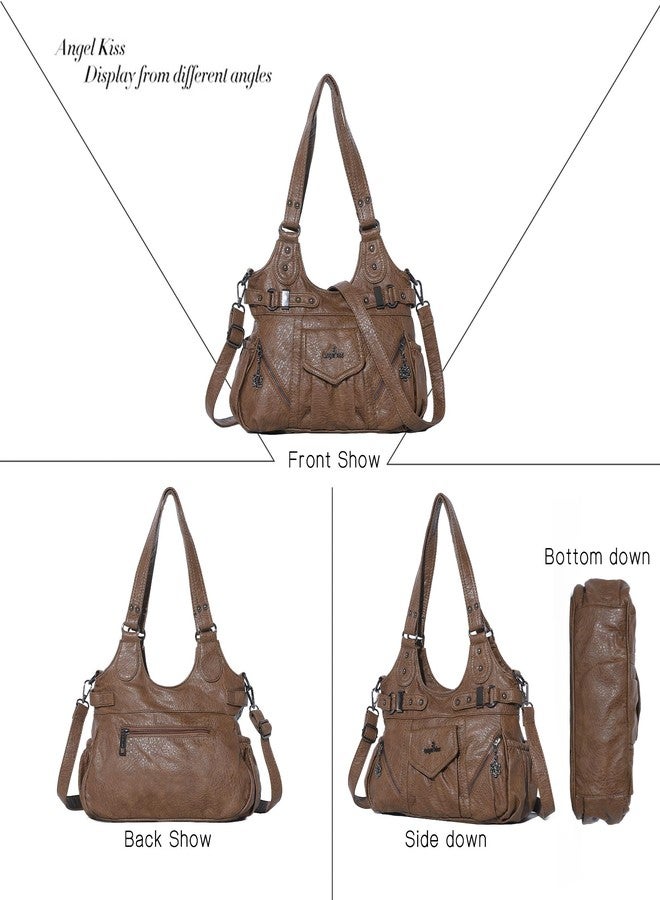 Angel Kiss Purses for Women Large Shoulder Bag Soft Hobo Bags for Women Brown - Image 3