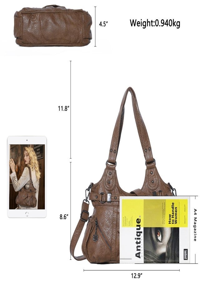 Angel Kiss Purses for Women Large Shoulder Bag Soft Hobo Bags for Women Brown - Image 2