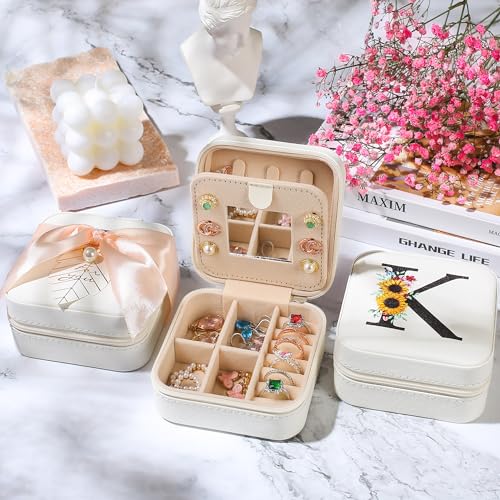 AYGXU teen girl gifts trendy stuff,Jewelry Box Organizer,Travel Initial Jewelry Box for Girls,16oz glass cups with bamboo lids,aesthetic glass cup,Travel Essentials,Initial M white - Image 5