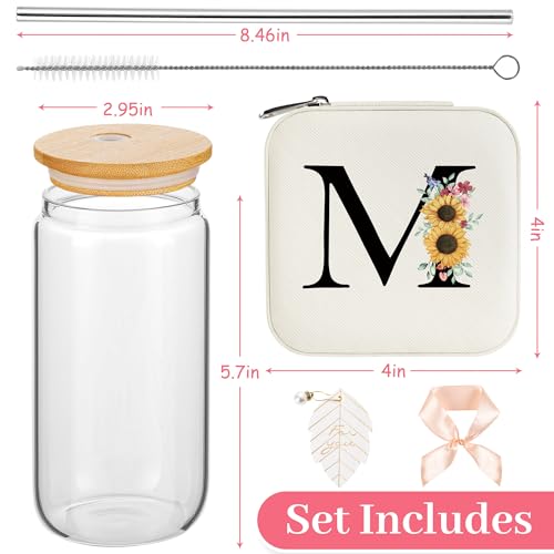 AYGXU teen girl gifts trendy stuff,Jewelry Box Organizer,Travel Initial Jewelry Box for Girls,16oz glass cups with bamboo lids,aesthetic glass cup,Travel Essentials,Initial M white - Image 2