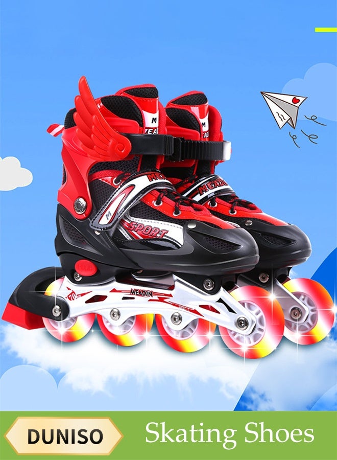DUNISO Skating Shoes，Direct Skating Skates，Adjustable Inline Skates For Kids,Fun Flashing Beginner Inline Skates for Girls and Boys，Small Size (Sizes 26-32)，Red - Image 2