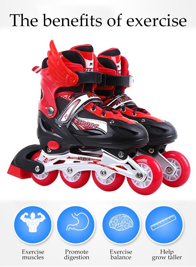 DUNISO Skating Shoes，Direct Skating Skates，Adjustable Inline Skates For Kids,Fun Flashing Beginner Inline Skates for Girls and Boys，Small Size (Sizes 26-32)，Red - Image 4