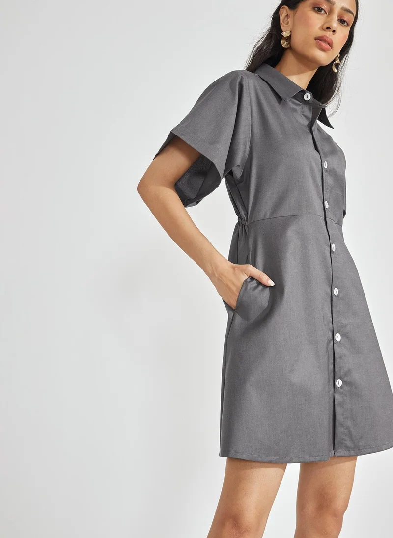 The Label Life The Label Life Women's Button-Down Mini Dress - Grey