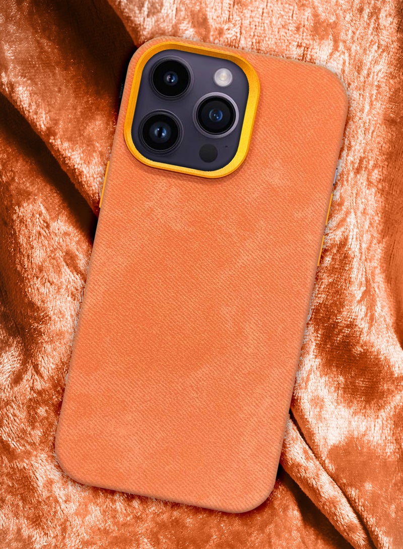 CATANES 2Packs iPhone 14 Pro Max Alcantara Case Cover Premium Quality Luxurious Soft Touch Protection with Metal Camera Frame with a 3D Screen Protector - Orange  - Image 4