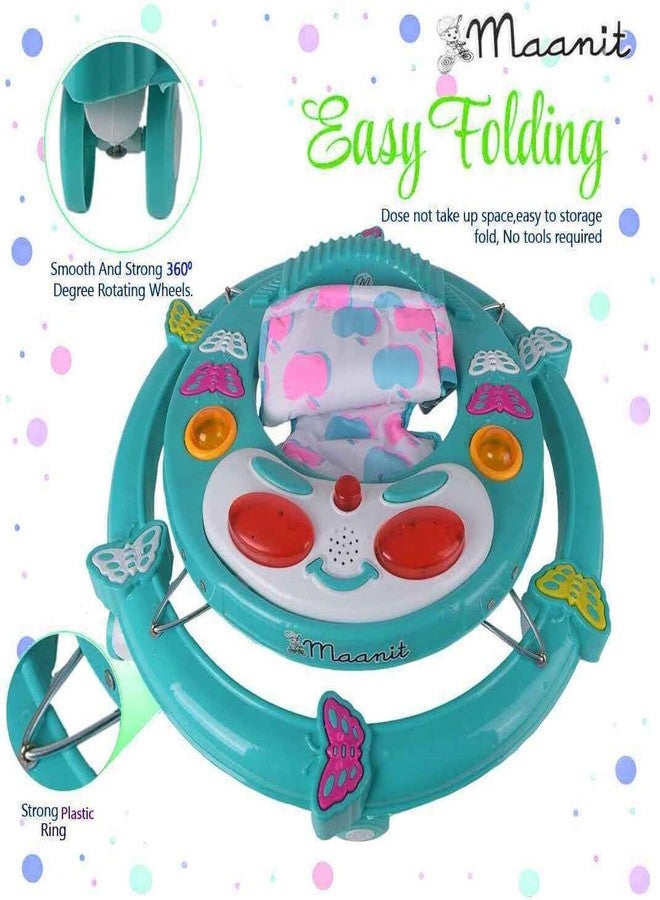 Maanit Musical 3 in 1 Butterfly design Baby Walker for 6-24 Months - 6-Wheel Adjustable Foldable Infant Walker with Cushioned Seat, 360° Rotating Wheels - Lightweight Safe Learning Walker for Toddlers (Green) - Image 5