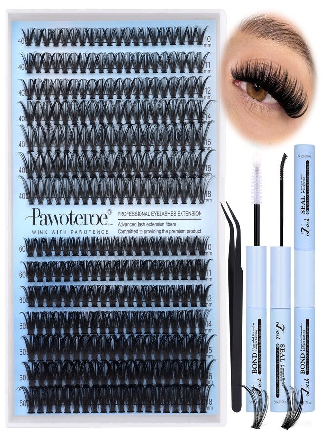 Pawotence Lash Clusters Kit 40D 60D Lash Extension Kit 10-18mm Cluster Eyelash Extension Kit Individual Lashes 280pcs Eyelash Clusters with Lash Bond and Seal, Lash Tweezers for Self Use - Image 1