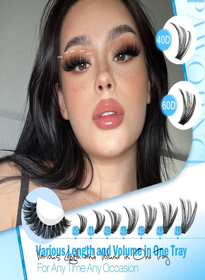 Pawotence Lash Clusters Kit 40D 60D Lash Extension Kit 10-18mm Cluster Eyelash Extension Kit Individual Lashes 280pcs Eyelash Clusters with Lash Bond and Seal, Lash Tweezers for Self Use - Image 3
