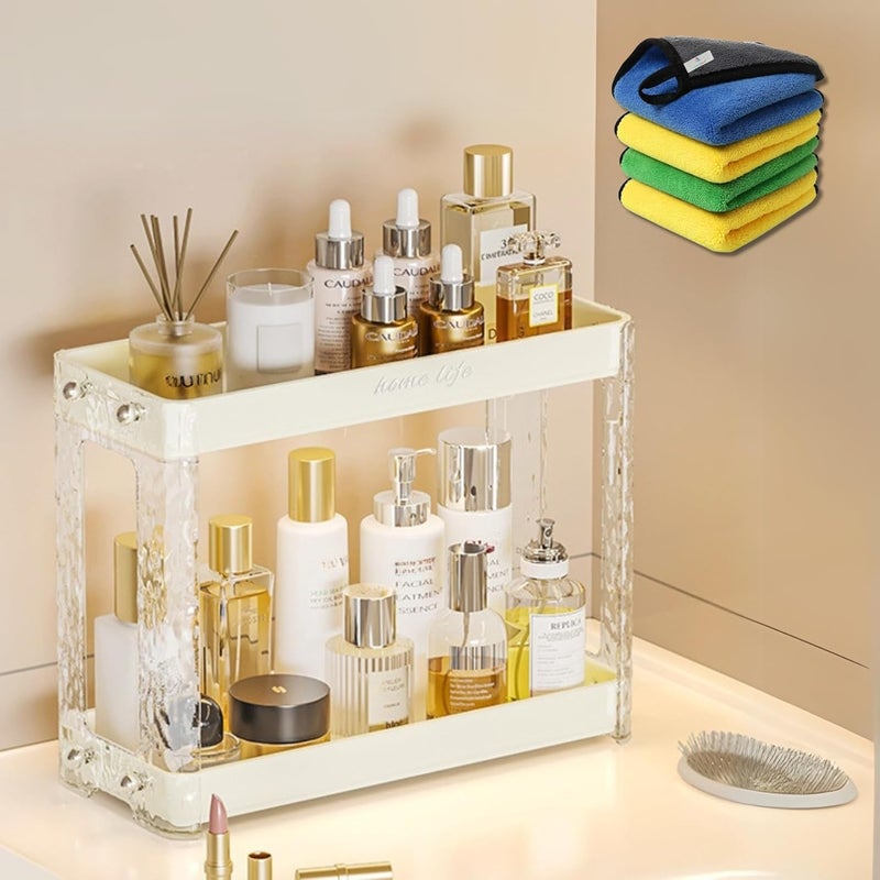 KREPS 2-Tier Countertop Organizer, Spice Rack for Kitchen Bathroom Countertop Storage, Cosmetics Skincare Shelf, Makeup Perfume Organizer Vanity Tray,1 Microfiber Cleaning Cloth Free.(Cream) - Image 1