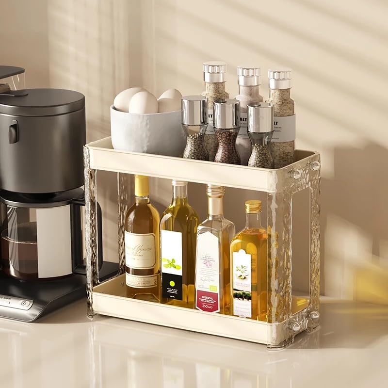 KREPS 2-Tier Countertop Organizer, Spice Rack for Kitchen Bathroom Countertop Storage, Cosmetics Skincare Shelf, Makeup Perfume Organizer Vanity Tray,1 Microfiber Cleaning Cloth Free.(Cream) - Image 3