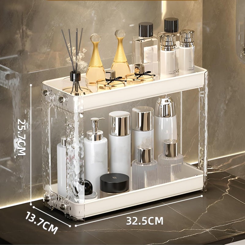 KREPS 2-Tier Countertop Organizer, Spice Rack for Kitchen Bathroom Countertop Storage, Cosmetics Skincare Shelf, Makeup Perfume Organizer Vanity Tray,1 Microfiber Cleaning Cloth Free.(Cream) - Image 2